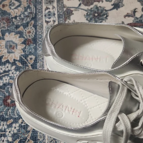 CHANEL Women's Metallic Silver Sneakers - Picture 4 of 17